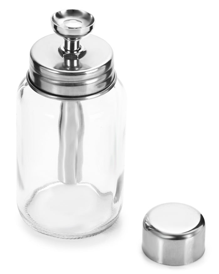 HOZAN Round Glass Alcohol Bottle - Transparent + Silver (100ml)