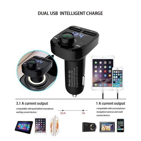 X8 bluetooth Handsfree Wireless Auto Car FM Transmitter MP3 Player Multifunction WMA MP3 MP4 Player with 2 USB Ports 2.1A Quick Charge Supports USB TF Card Micro SD Card (Black)