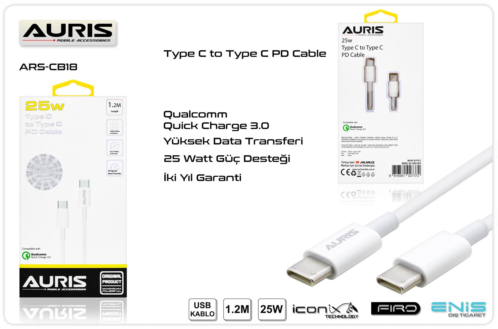25W Type C To Type C Cable Auris