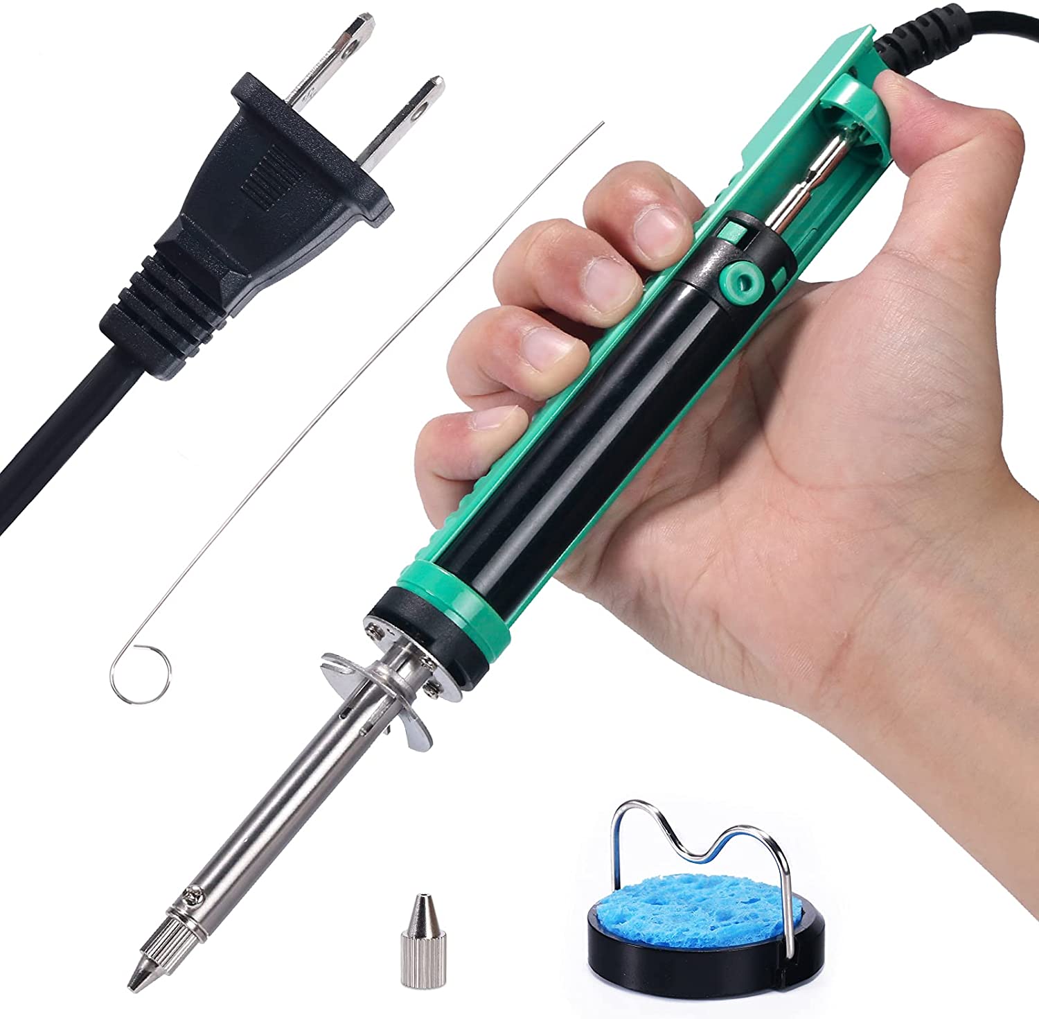 YIHUA 929D-V Electric Desoldering Iron Solder Sucker Desoldering Pump with Shorter Charging Handle and Desoldering Nozzles 1.0mm 1.2mm for Through-Hole Desoldering