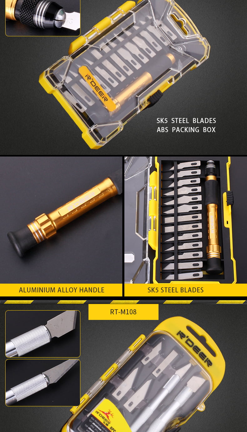 R DEER RT-M108 8 in 1 Graver Knife Set Multifunction Hand Tool Set Hobby Knife Kit
