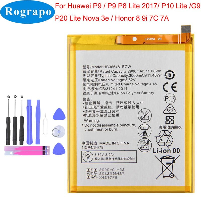 Battery For Huawei P9 P20 Lite P10 Lite P8 Lite 2017 Nove 3E Honor 7C 7A 9i 5c 8 9 Lite
