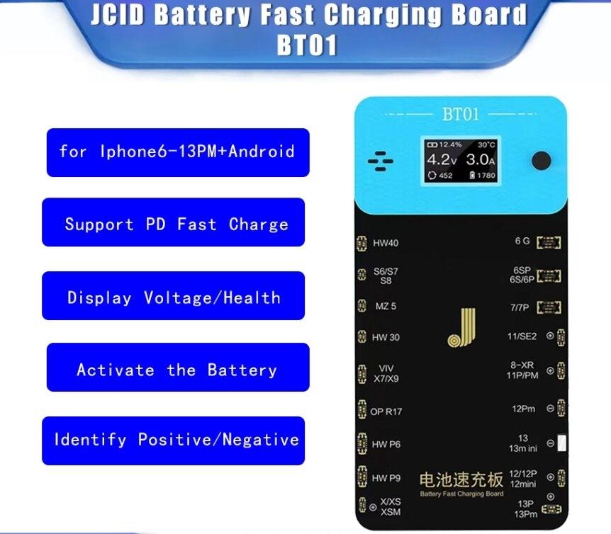 JCID BT01 Battery Activation Fast Charging Detection Board For iPhone 6G-13 Pro Max Android Battery Voltage Health Data Detect