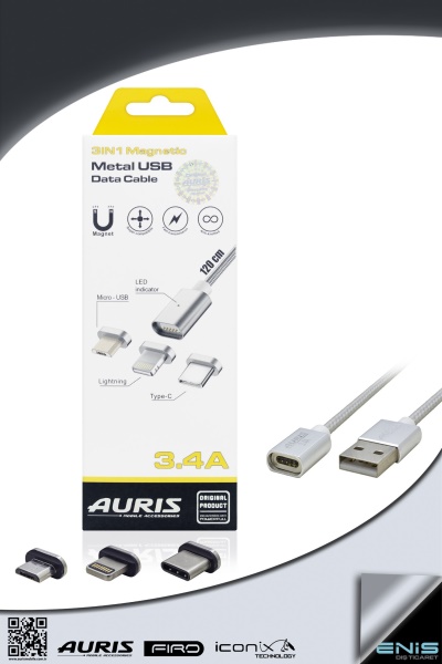 TYPE C/IPHONE/MICRO - 3 in 1 Magnetic Charging Cable with LED Light