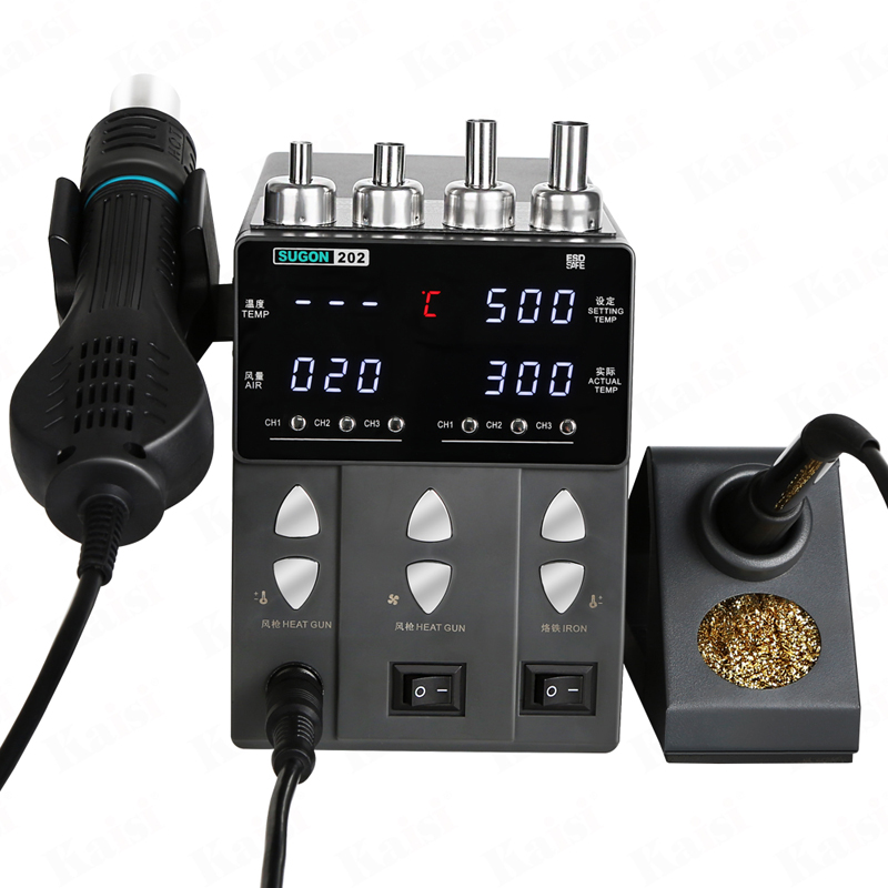 SUGON 202 2 in 1 Intelligent Adjustable Temperature Soldering Station with LED Display&4 Nozzles 220V