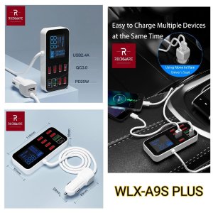 A9S Fast Car Charger 8 Port Multi USB LCD Display Phone Charger USB Hub