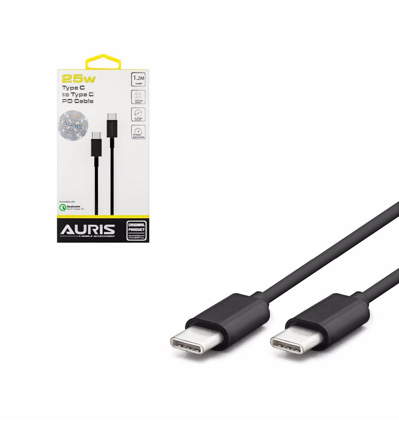 AURIS CABLE PD USB TYPE-C TO TYPE-C 3.0 25W 1.2MT ARS-CB18