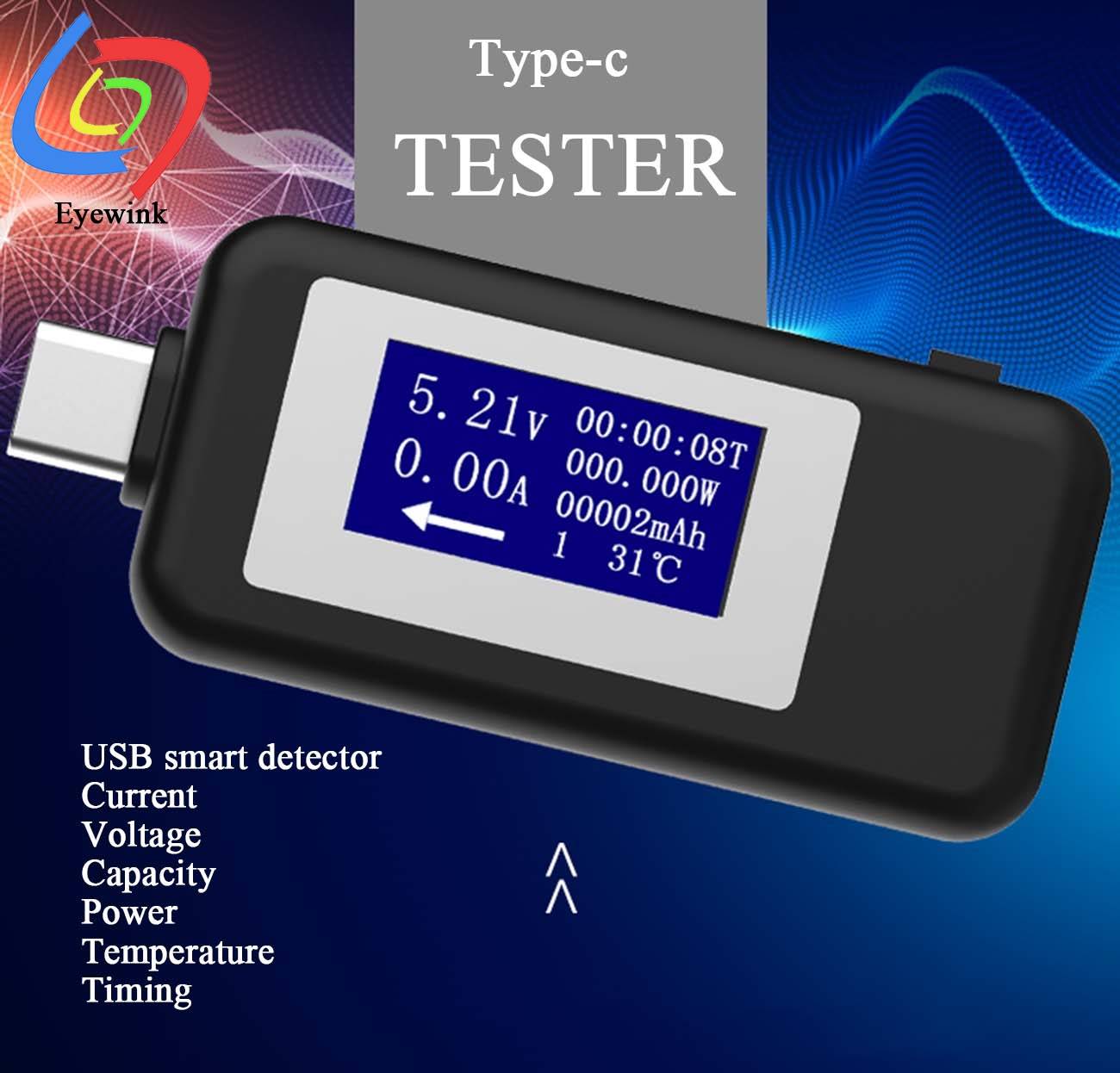 KWS-1802C Multi-function USB Tester Type-c Charger Detector Digital Voltmeter Ammeter Voltage Meters