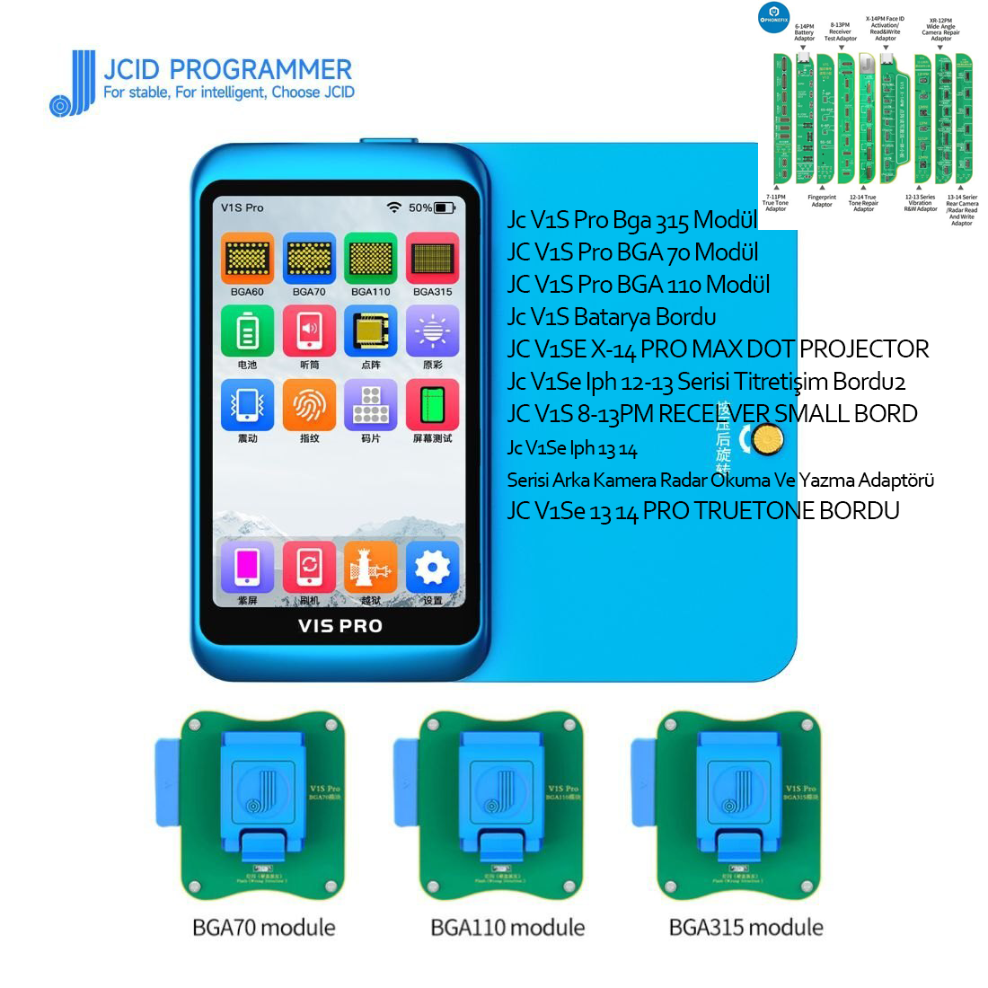 JC-ID V1S PRO Phone Programmer BGA315 BGA110 BGA70 for iPhone iPad, Upgrade V1SE pro1000S P13 P7S NAND Programm