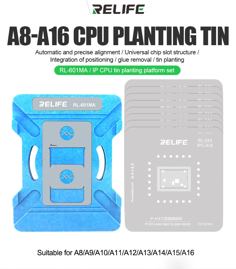 RELIFE RL-601 MA IP CPU Tin Planting Platform Set For iPhone A8-A16 Motherboard MTK EMMC Qualcomm HUAWEI CPU Welding Repair Tool