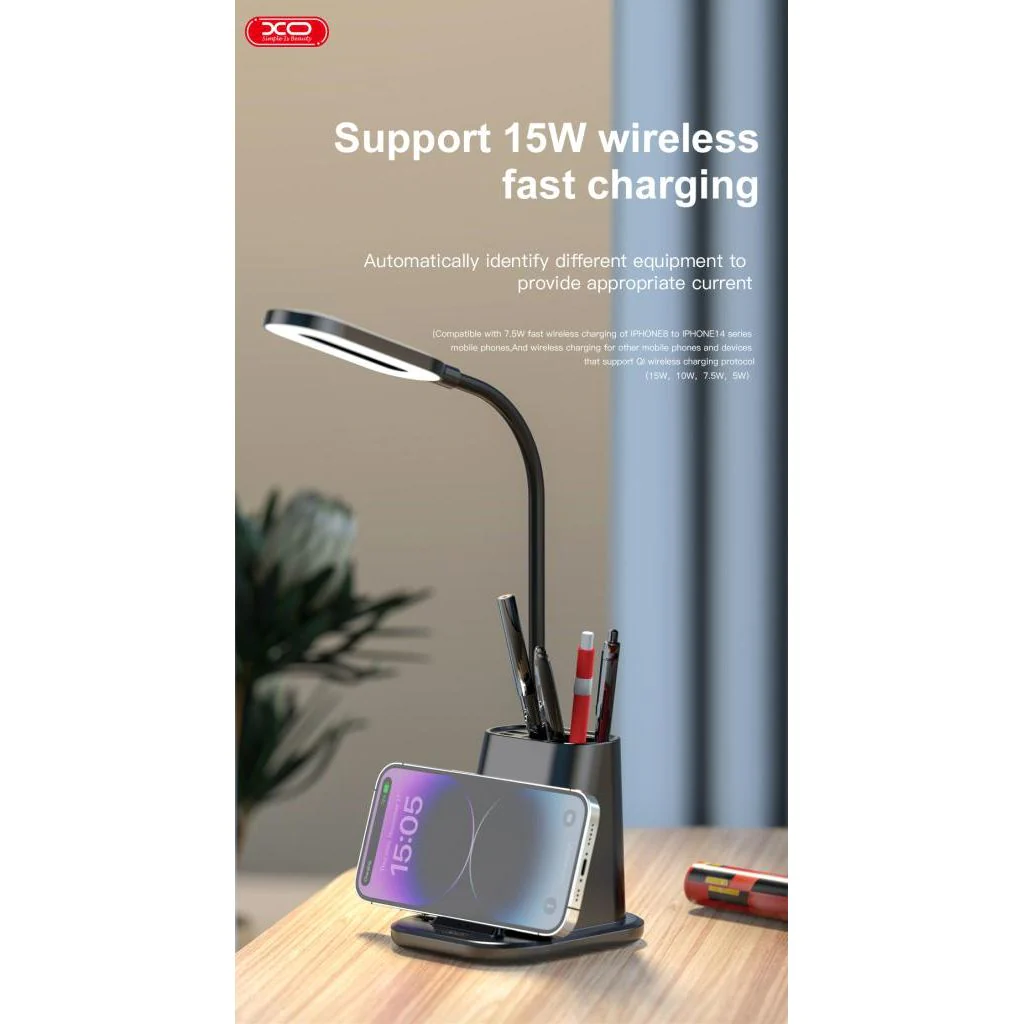 XO WX032 (Pen Holder, Desk Lamp, Wireless Charger) 3 In 1 25W Wireless Charger